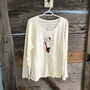 DENVER Hayes Plus Size 2XL Cream Long Sleeve Graphic Print Top